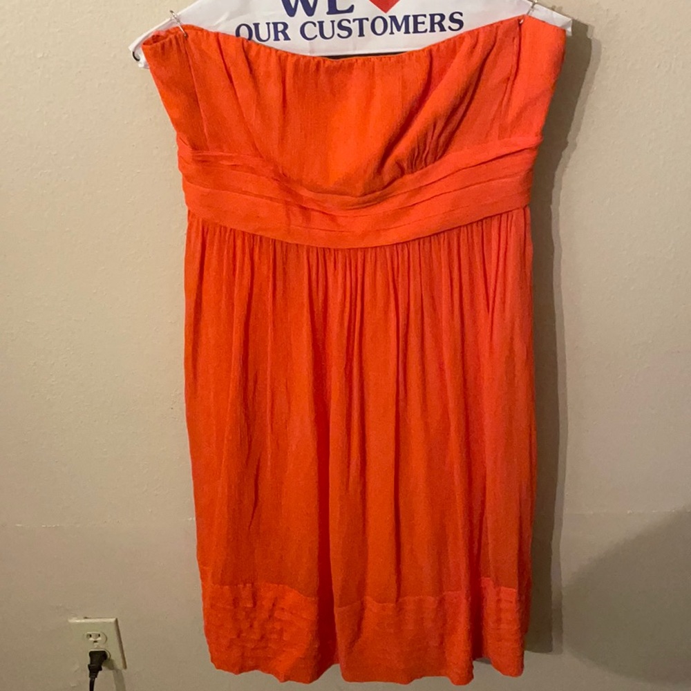 Orange silk chiffon cocktail dress by J.Crew